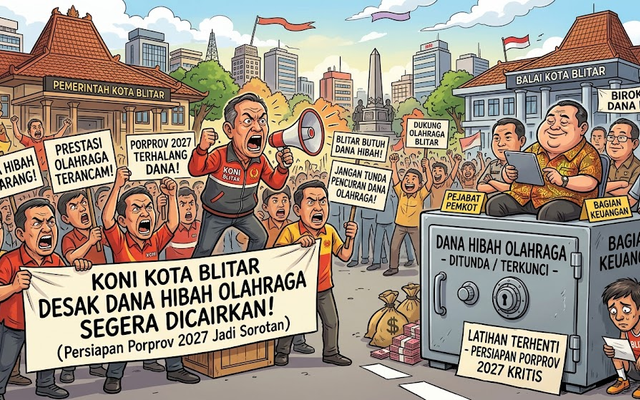 Polemik dana hibah olahraga di Kota Blitar kembali mencuat. Komite Olahraga Nasional Indonesia (KONI) Kota Blitar mendesak Pemerintah Kota Blitar segera merealisasikan anggaran